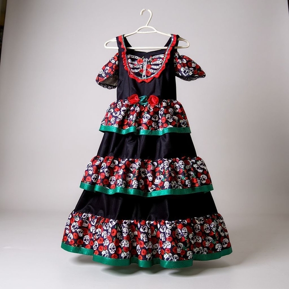 DRESS COSTUME Floral Black and Red Dress SIZE 10-22 LARGE - Picture 5 of 6